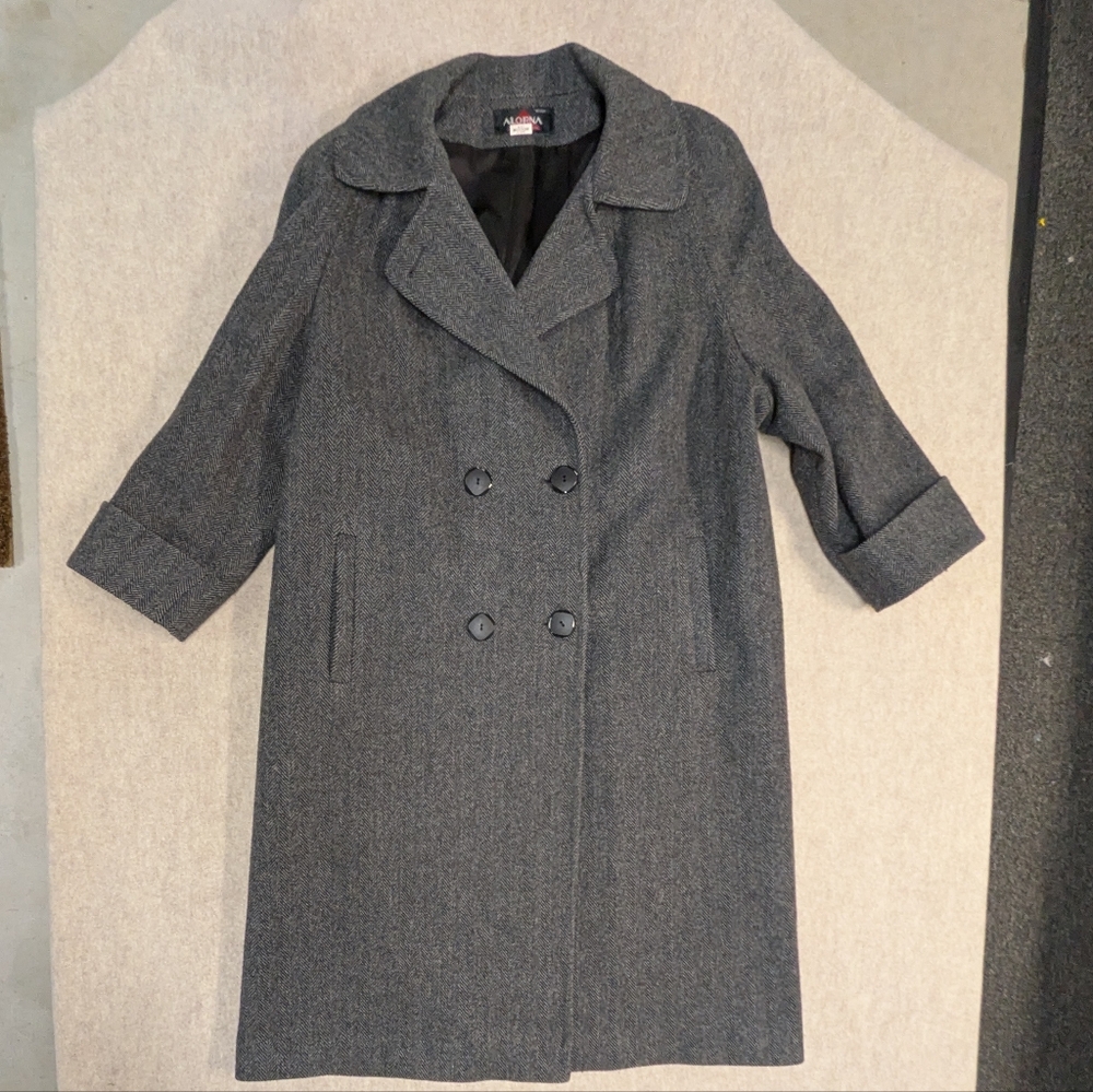 Vintage* Alorna Plus Sized Beautiful Dark Gray Tweed Long Jacket Sz 20